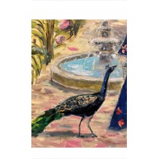 Lady and Peacocks in the Garden, oil painting on canvas 35*45 cm. Chinoiserie aesthetics, artist Marina Stognieva